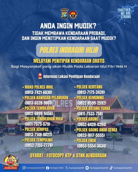 Polres Inhil Sediakan Tempat Penitipan Kendaraan Gratis untuk Pemudik