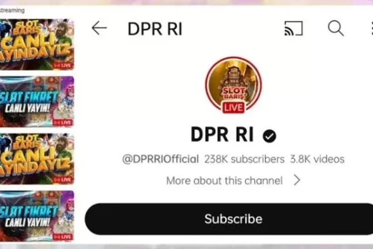 Akun Official Youtube DPR RI Diretas Hacker