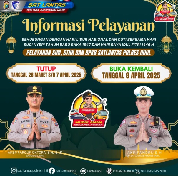 Pelayanan SIM, STNK dan BPKB Polres Inhil Libur