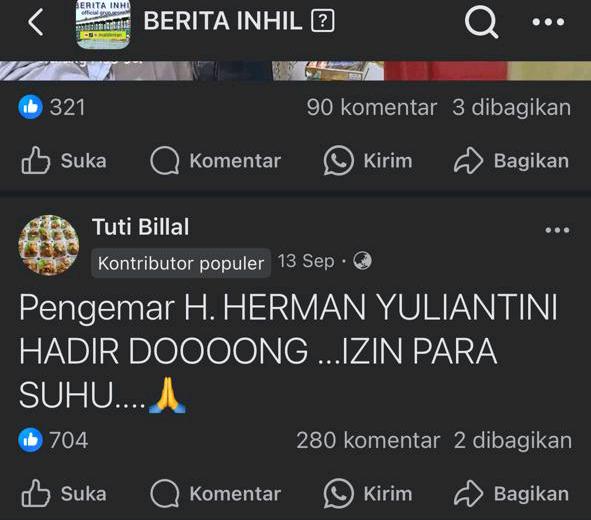 Respon Penggemar Haji Herman di Grup FB BERITA INHIL, Semakin Populer