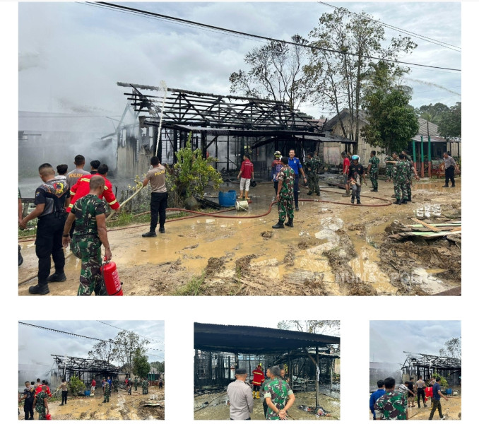 Asrama Kodim 0906/Kukar Terbakar, Polisi Berjibaku Padamkan Api