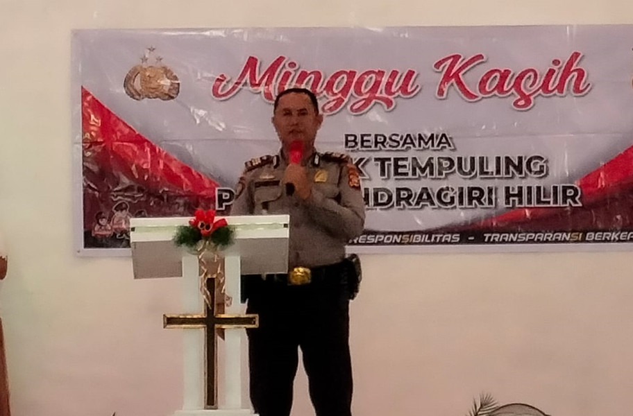Kapolsek Tempuling Sampaikan Imbauan Kamtibmas ke Jemaat GPdI Imanuel