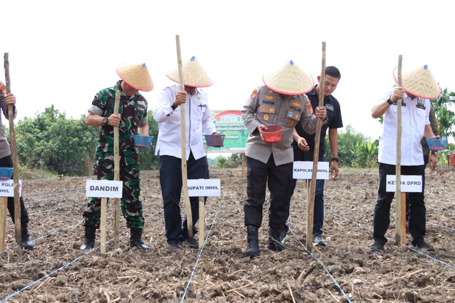 Polres Inhil Bersama Forkopimda Laksanakan Penanaman Jagung Serentak di Desa Teluk Jira