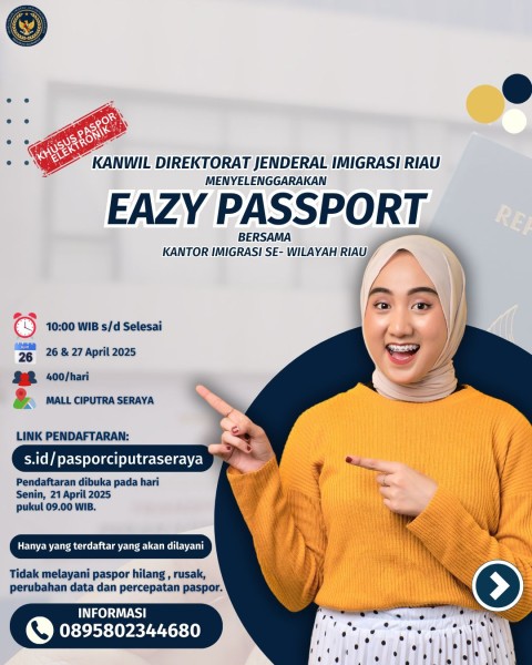 Kanwil Imigrasi Riau Gelar Layanan Eazy Passport di Mal Ciputra Seraya Pekanbaru